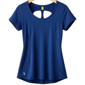 LOLE Cypher Top Blue Open Back Activewear Nylon Stretch Women’s Medium T Shirt
